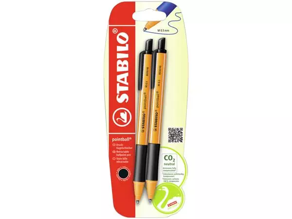 Een Stylo bille STABILO Pointball 6031/46 Medium noir blister 2 pièces koop je bij QuickOffice BV