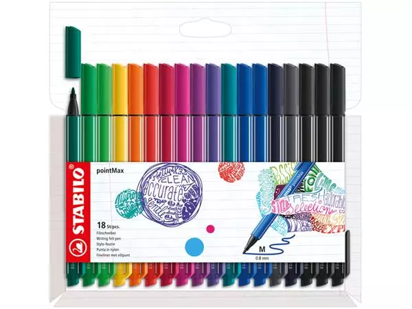 Een Viltstift STABILO pointMax 488/18 medium assorti etui à 18 stuks koop je bij Clippz! Office Supplies