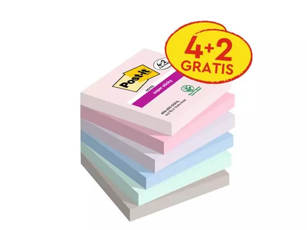 Een Memoblok Post-it 654 Super Sticky 76x76mm 4+2 gratis Soulful koop je bij iPlusoffice