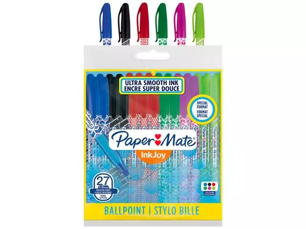 Een Balpen Paper Mate Inkjoy 100 Wrap set à 6 kleuren 27 stuks koop je bij Holster Kantoortotaal