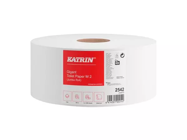 Toiletpapier Katrin Jumbo 2-laags wit 1200vel