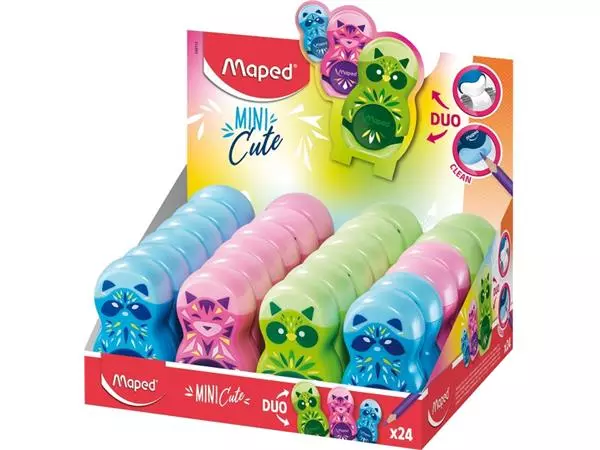 Puntenslijper Maped Mini Cute Loopy 1gaats met gum display á 24 stuks assorti