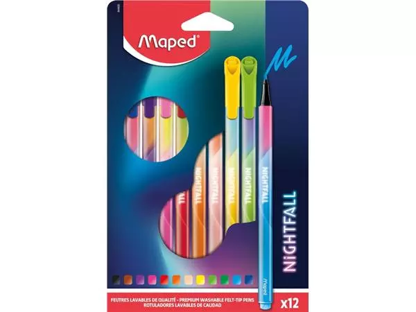 Een Viltstift Maped Nightfall set á 12 kleuren koop je bij Kantoorboekhandel Van Atten