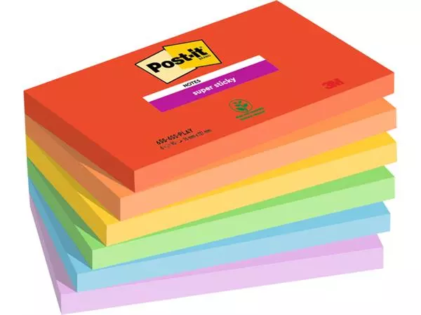 Memoblok Post-it 655 Super Sticky 76x127mm Playful 6 stuks