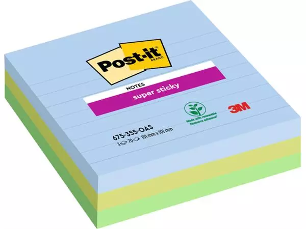 Een Memoblok Post-it 675-3 Super Sticky 101x101mm Oasis koop je bij iPlusoffice