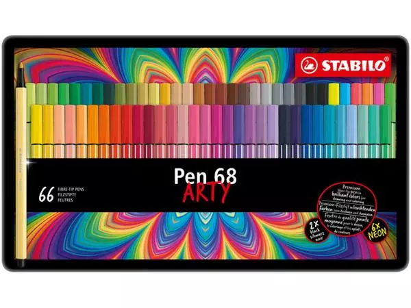 Viltstift STABILO Pen 68 Arty medium assorti blik à 66 stuks