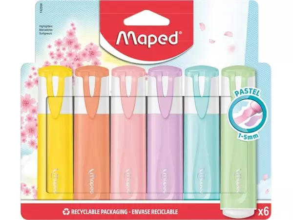 Een Markeerstift Maped set à 6 pastel kleuren koop je bij BeteS