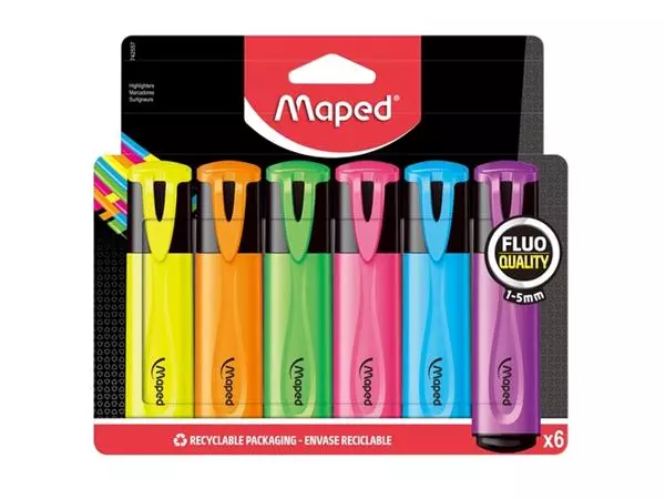 Een Markeerstift Maped set à 6 standaard kleuren koop je bij Clippz! Office Supplies