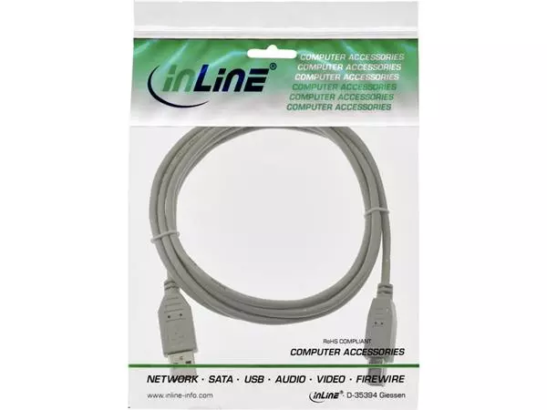 Een Kabel inLine USB 2.0 A-B 3 meter beige koop je bij All Office Kuipers BV