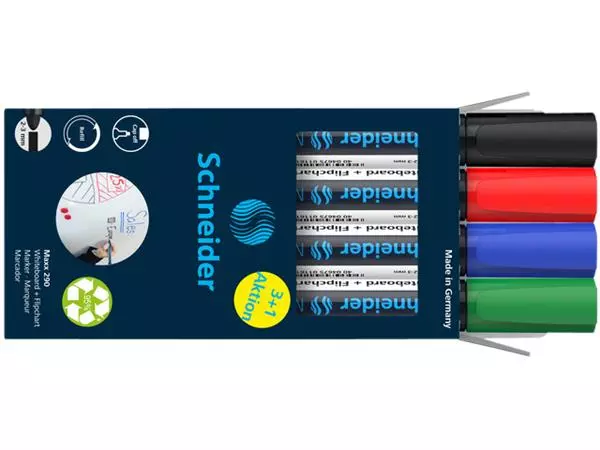 Een Viltstift Schneider Maxx 290 whiteboard rond 2-3mm assorti doos à 3+1 gratis koop je bij QuickOffice BV