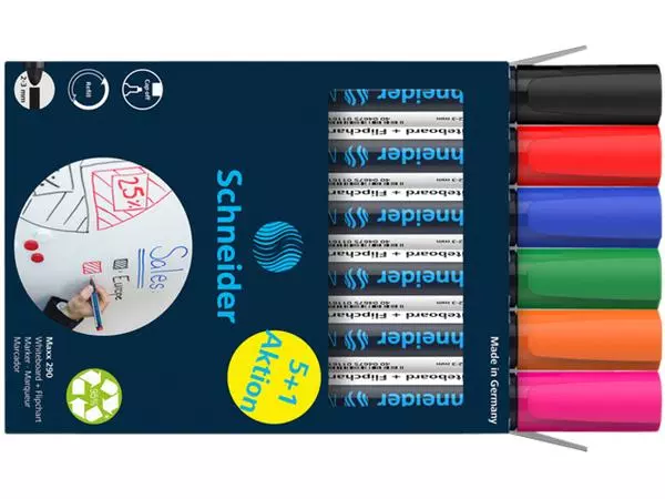 Een Viltstift Schneider Maxx 290 whiteboard rond 2-3mm assorti doos à 5+1 gratis koop je bij Zevenbergen de project- en kantoorinrichters bv