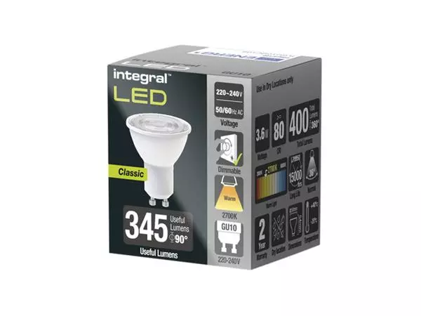 Een Ledlamp Integral GU10 2700K warm wit 3.6W 400lumen koop je bij All Office Kuipers BV