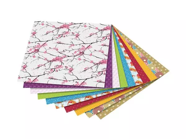 Een Vouwblaadjes Folia 80gr 15x15cm 50 vel 2-zijdig Japan 10 designs assorti kleuren koop je bij De Rijk Kantoorshop