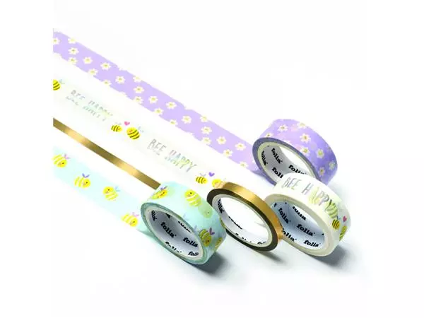 Een Washi tape Folia hotfoil bees 3x 15mmx5m 1x 10mmx5m koop je bij Friese Schrijfkamer