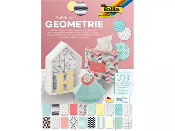 Papierblok Folia Geometrie 24x34cm 270gr 20 vel assorti