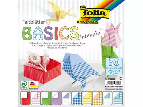 Een Vouwblaadjes Folia 80gr 20x20cm 50 vel 2-zijdig 10 basics designs koop je bij Den Otter Kantoorpartners B.V.