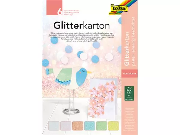 Glitterkarton Folia 174x245mm 6 vel pastel assorti