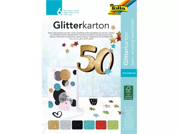 Glitterkarton Folia 174x245mm 6 vel basis assorti