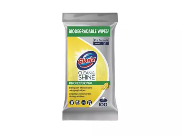 Een Reinigingsdoek Pro Formula Glorix Clean en Shine Biologisch afbreekbaar 100 doekjes koop je bij Sysdicom BV