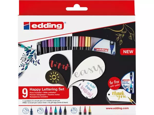 Een Brushpen edding 1340 Happy L ettering assorti set à 9 stuks koop je bij van Kerkvoorde & Hollander B.V.