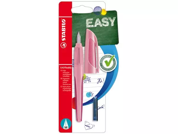 Een Vulpen STABILO Easybuddy rechtshandig medium poederroze blister à 1 stuk koop je bij Clippz! Office Supplies