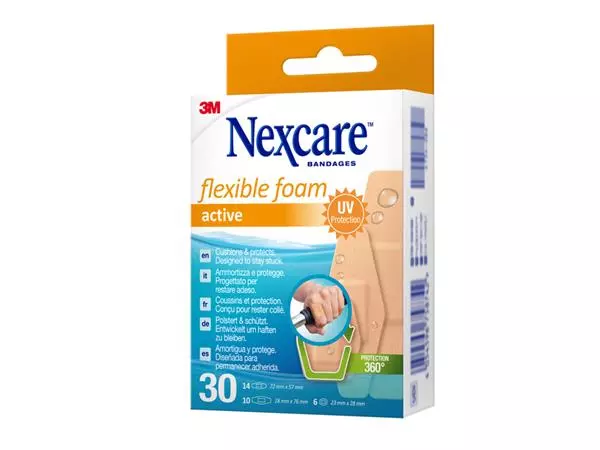 Een Wondpleister Nexcare active flexible foam waterbestendig 30 stuks assorti koop je bij Continu Kantoor