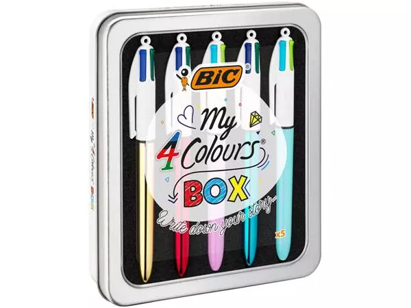 Een Balpen Bic 4kleuren My Bic medium assorti blik à 5 stuks koop je bij Sysdicom BV