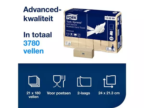 Een Handdoek Tork Xpress Soft Multifold Advanced H2 213x240mm 180 vel Natural 130299 koop je bij VDB Office Express B.V.