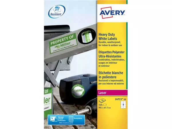 Een Etiket Avery L4715-20 99.1x67.7mm wit 160stuks koop je bij Kantoorboekhandel Van Atten