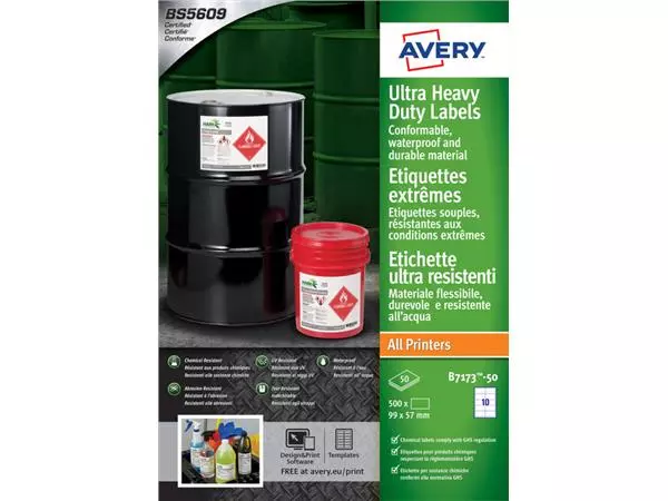 Etiket Avery B7173-50 99x57mm polyethyleen wit 500stuks