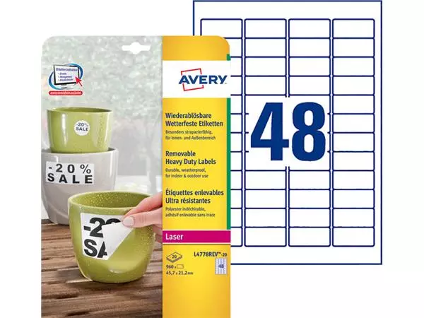 Een Etiket Avery L4778REV 45.7x21.2mm wit 960stuks koop je bij Egner kantoorspecialisten