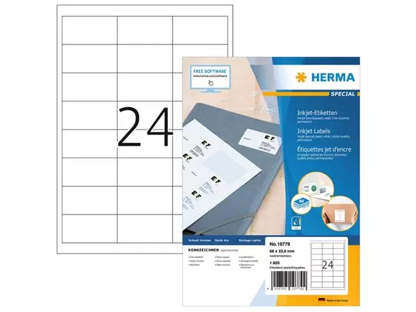 Een Etiket HERMA 10779 66x33.8mm wit 1920stuks koop je bij Kantoorboekhandel Van Atten