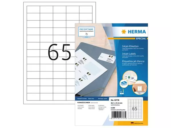 Een Etiket HERMA 10778 38.1x21.2mm wit 5200stuks koop je bij Egner kantoorspecialisten