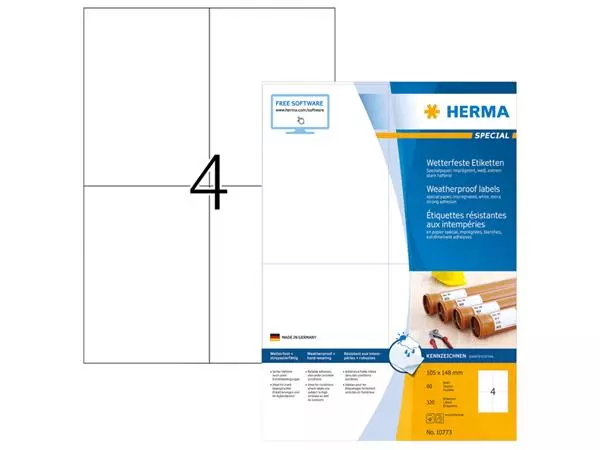 Een Etiket HERMA 10773 105x148mm weerbestendig wit 320stuks koop je bij Sysdicom BV