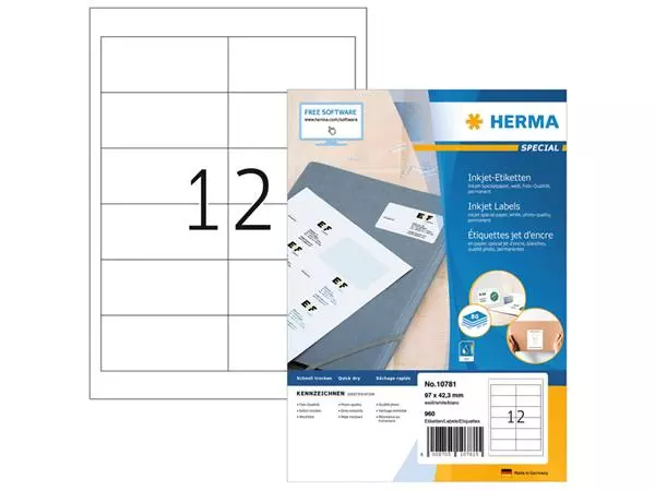 Een Etiket HERMA 10781 97x42.3mm wit 960stuks koop je bij Kantorice office & business supplies