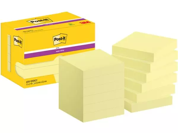 Memoblok Post-it 622 Super Sticky 47,6x47,6mm geel 12 stuks