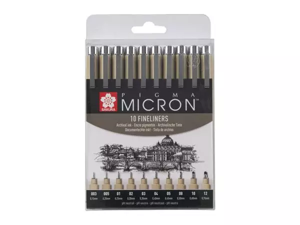 Een Fineliner Sakura Pigma Micron set à 10 schrijfbreedtes zwart koop je bij Sysdicom BV