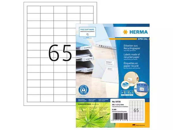 Een Etiket HERMA recycling 10725 38.1x21.2mm 5200stuks wit koop je bij "De Waal" Kantoor Efficiency