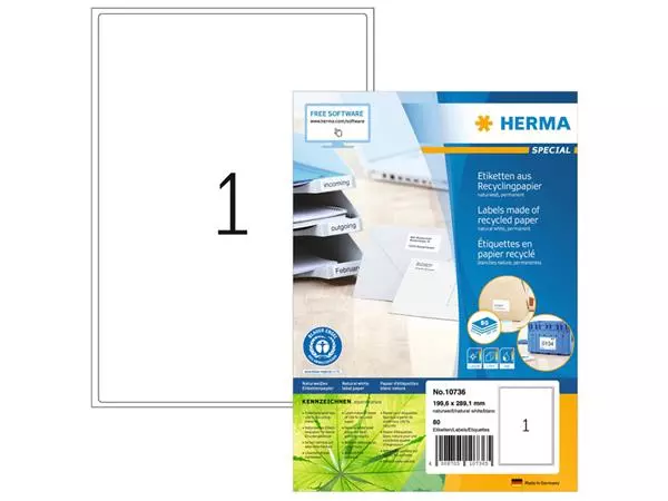 Een Etiket HERMA recycling 10736 199.6x289.1mm 80stuks wit koop je bij Kantoorboekhandel Van Atten