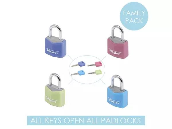 Een Hangslot MasterLock 4 assorti alu 20mm koop je bij De Joma BV