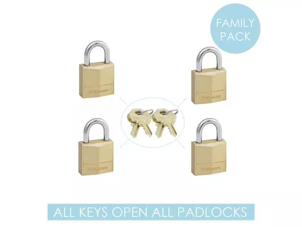 Een Hangslot MasterLock 4 gelijksluitend messing 20mm 4 stuks koop je bij Jacobs