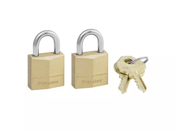 Een Hangslot MasterLock 2 gelijksluitend messing 20mm koop je bij Romijn Office Supply