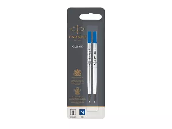 Een Rollerpenvulling Parker Quink medium blauw blister à 2 stuks koop je bij Continu Kantoor