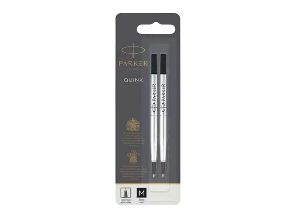 Een Rollerpenvulling Parker Quink medium zwart blister à 2 stuks koop je bij Clippz! Office Supplies