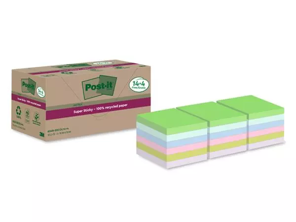 Memoblok Post-it 654 RSS12COL 76x76mm colour 14+4 gratis