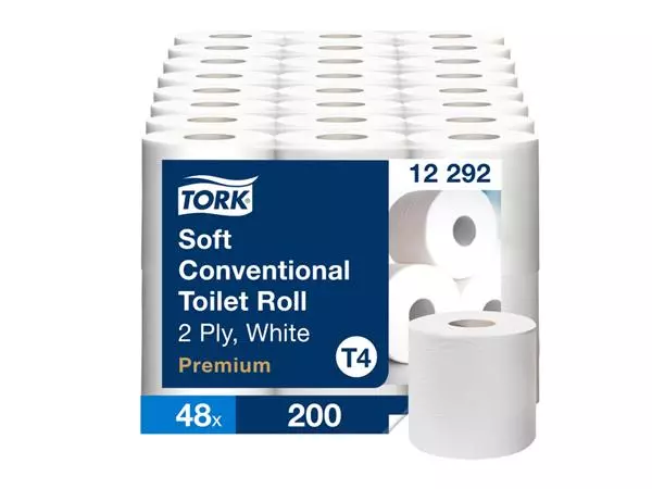 Een Toiletpapier Tork T4 premium 2-laags 200 vel wit 12292 koop je bij Kantoorboekhandel Van Atten