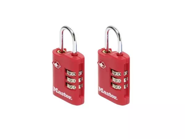 Een Hangslot Masterlock 3-cijfer combi TSA set van 2 sloten assorti in willekeurige kleur 30mm koop je bij Sysdicom BV