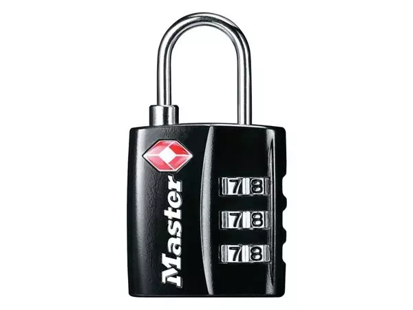 Een Hangslot Masterlock 3-cijfer combinatie TSA zwart 30mm koop je bij De Joma BV