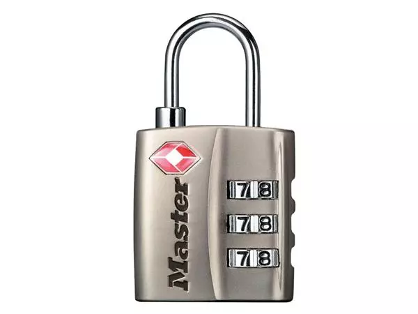 Een Hangslot Masterlock 3-cijfer combinatie TSA nikkel 30mm koop je bij Kantoorboekhandel Van Atten