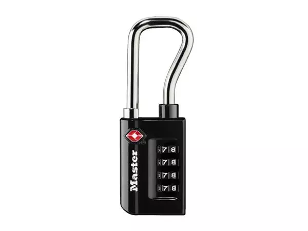 Een Hangslot Masterlock 4-cijfer combinatie TSA lange beugel zwart 35mm koop je bij Romijn Office Supply